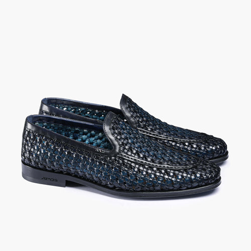 Men's Blue Woven Leather Loafer