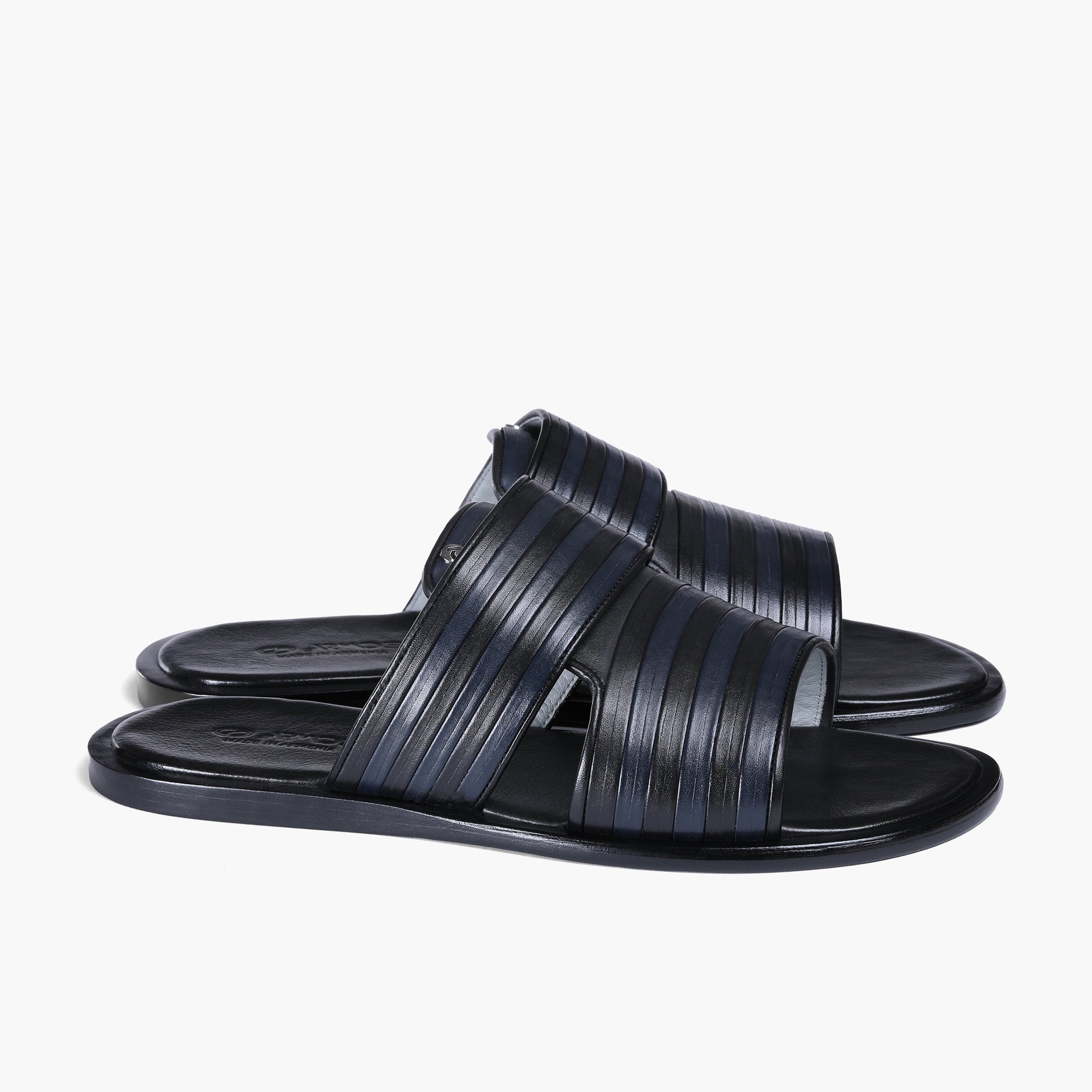 Men’s Black and Navy Leather Slide - pair