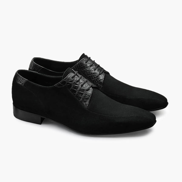Men's Black Suede & Crocodile Derby