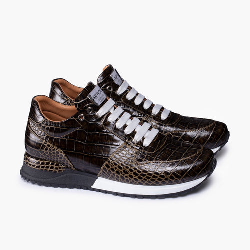 Men's Brown Croc-Embossed Leather Sneaker