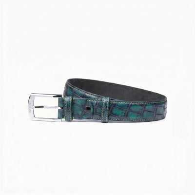Men’s Green Patina Crocodile Leather Belt - coiled