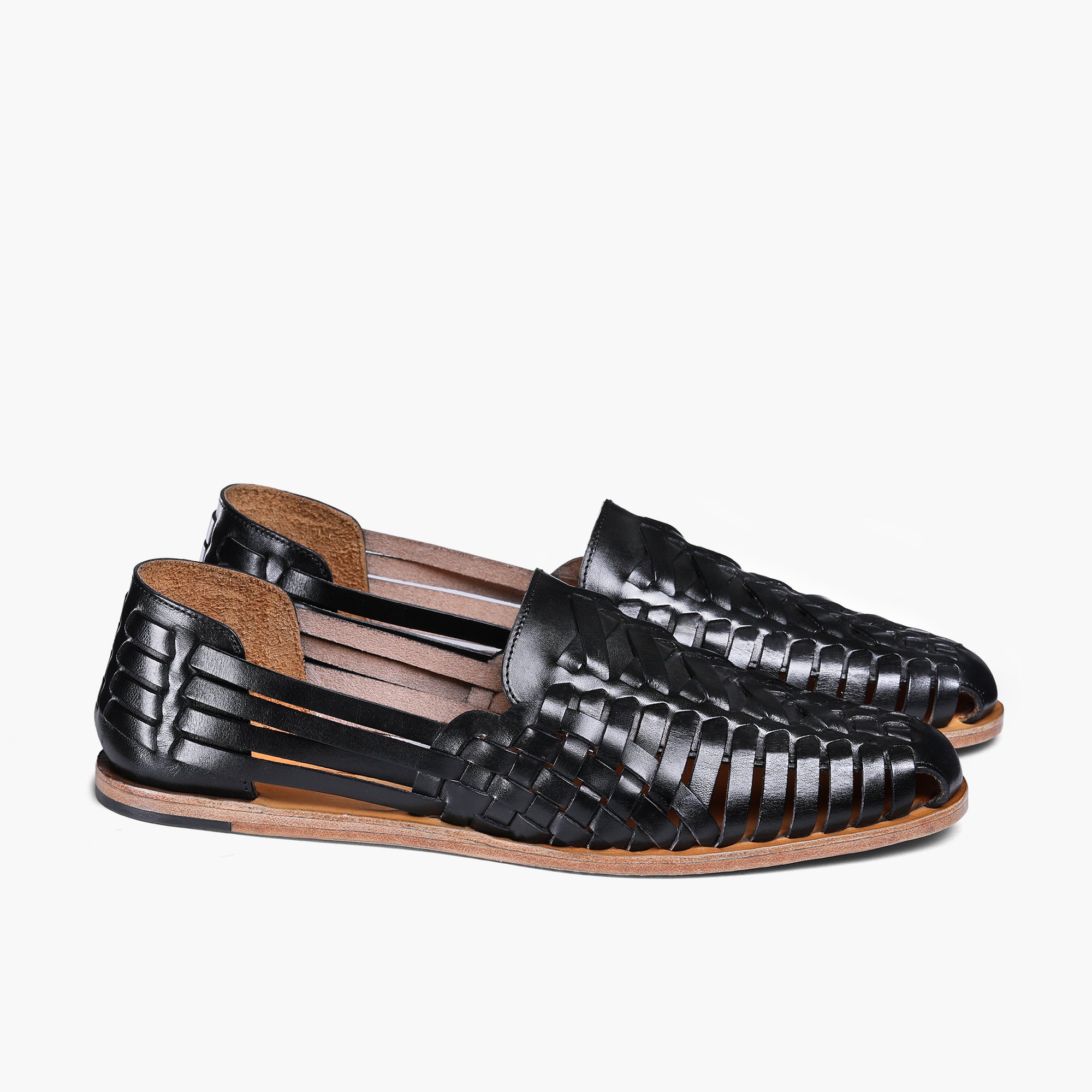 Men's Black Leather Huarache Sandal - pair