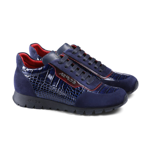 Men’s Navy Croc-Embossed Leather Sneaker - pair