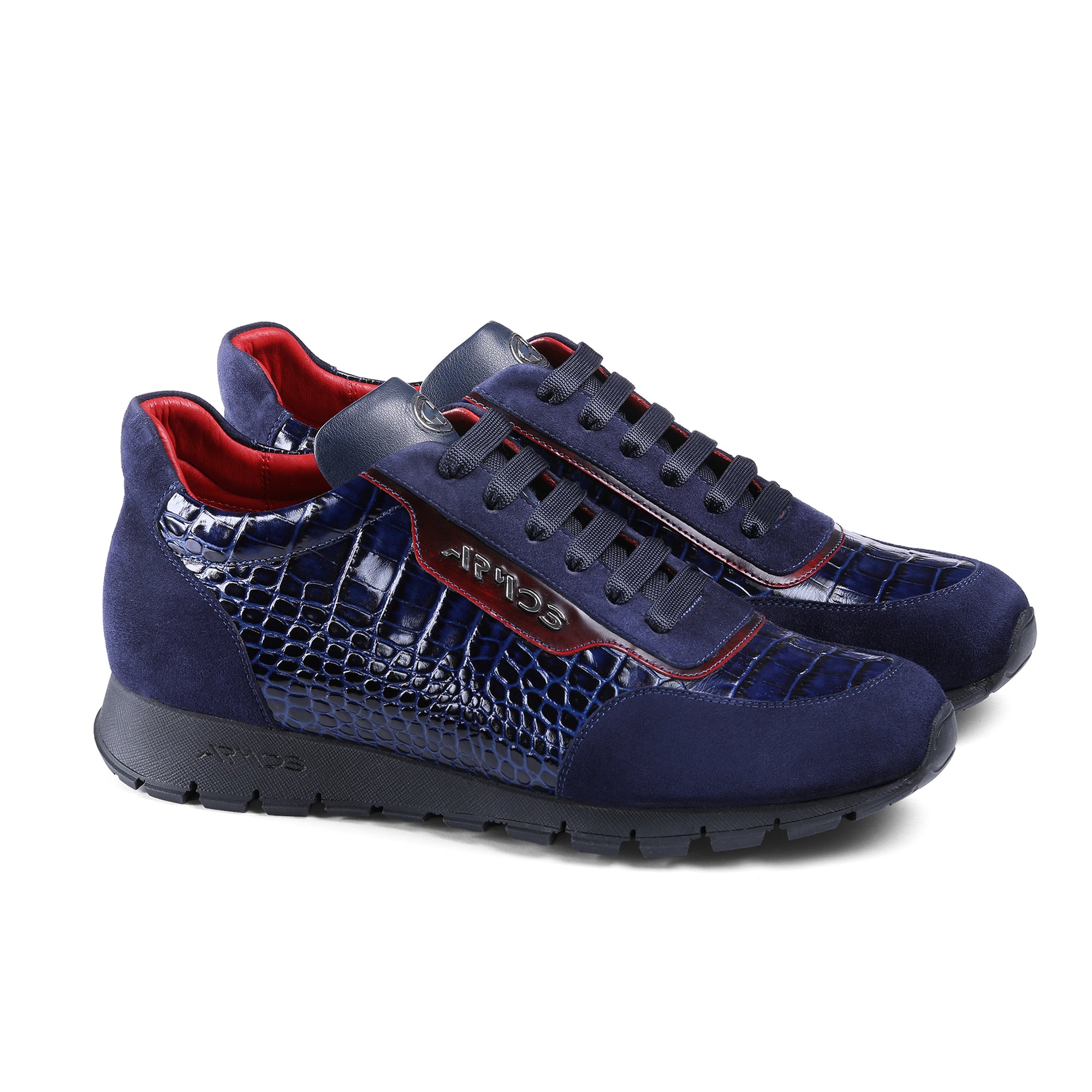 Men’s Navy Croc-Embossed Leather Sneaker - pair