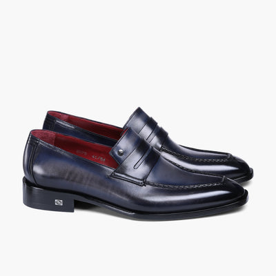 Men's Blue Patina Leather Penny Loafer - pair