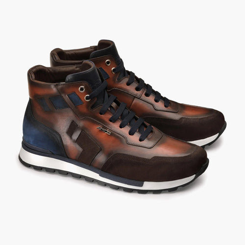 Men's Brown & Blue High-Top Sneaker