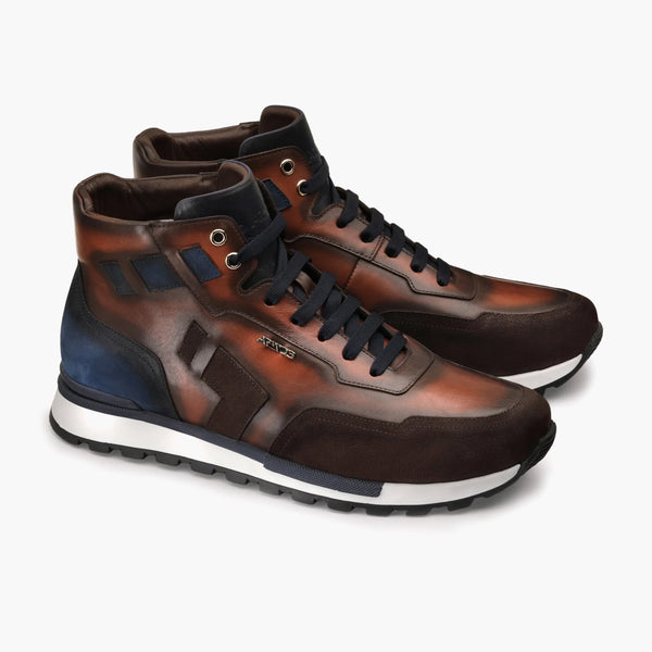 Men's Brown & Blue High-Top Sneaker