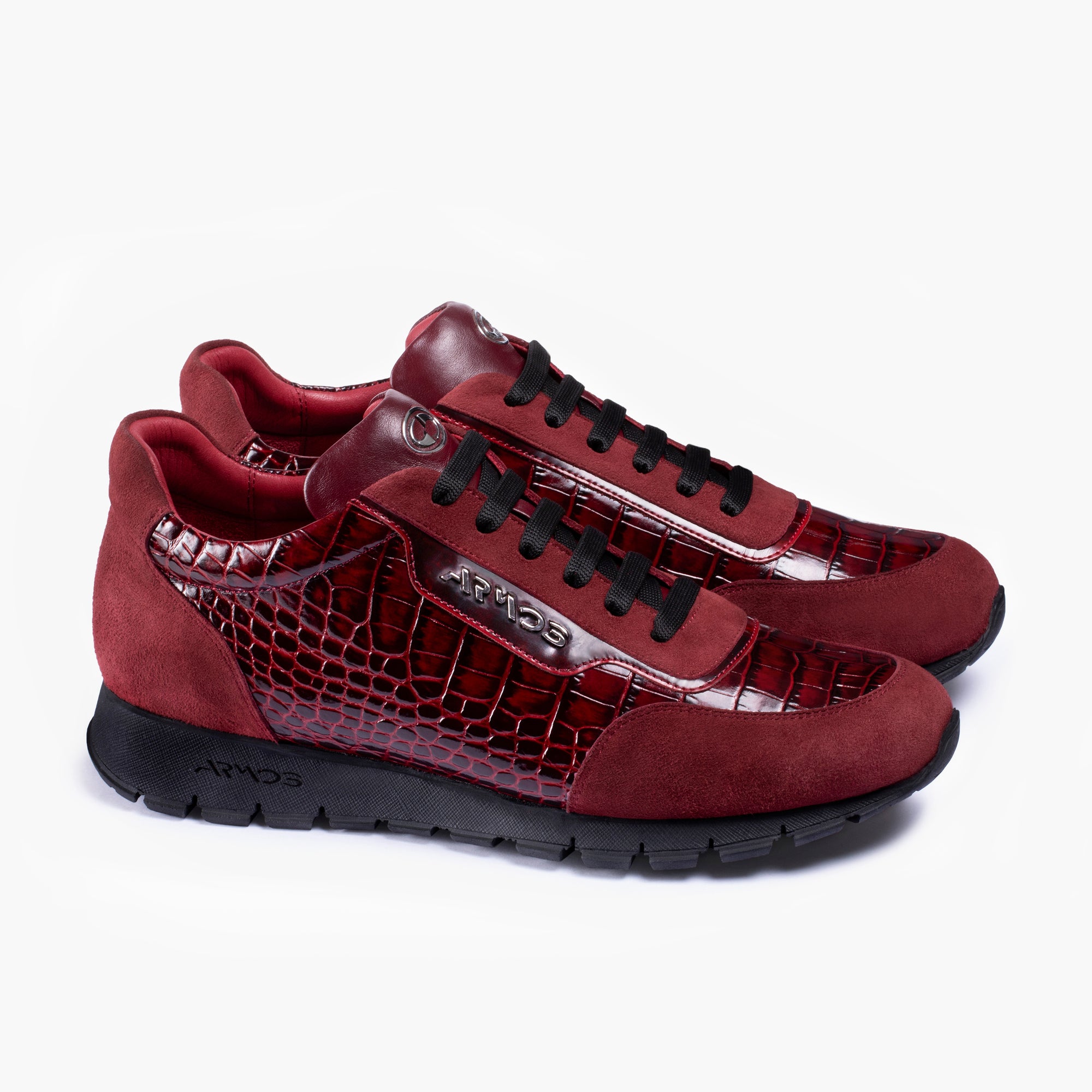 Men's Maroon Croc-Embossed Leather Sneaker