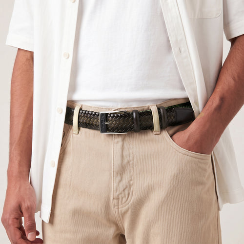 Men’s Khaki Patina Braided Leather Belt