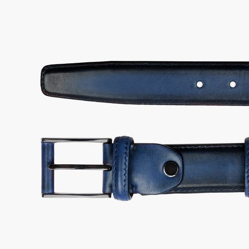 Deep blue patina leather belt