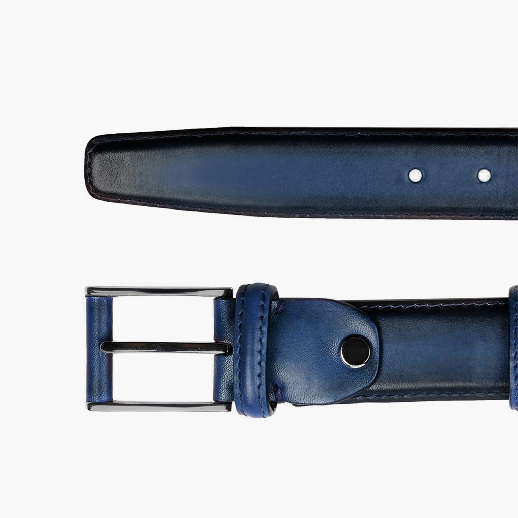 Deep blue patina leather belt