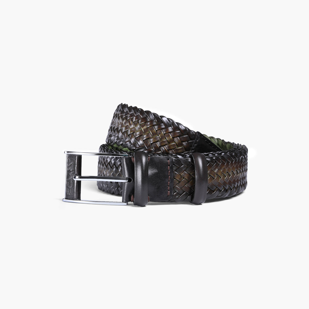Men’s Khaki Patina Braided Leather Belt - coiled2