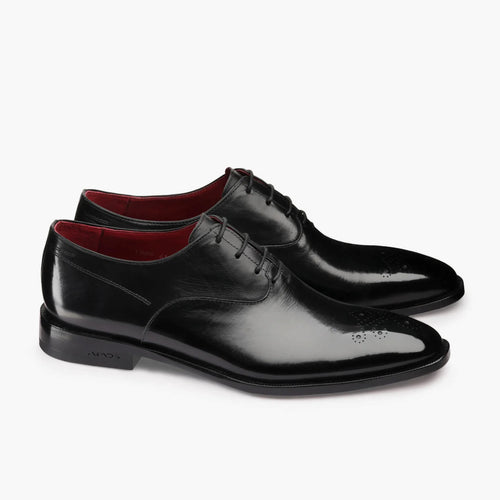 Men’s Black Leather Medallion Toe Oxford