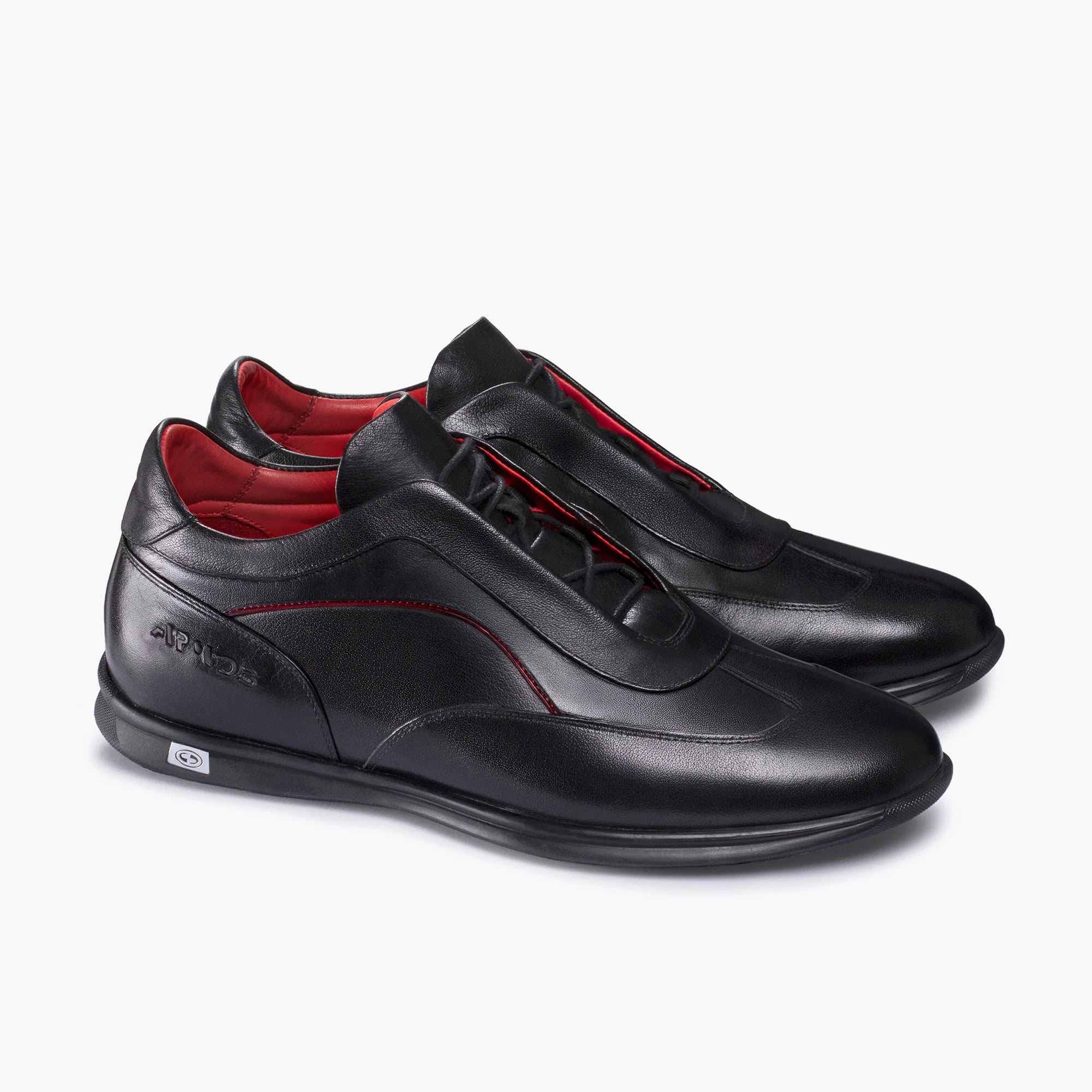 Men’s Black Leather Sneaker with Red Lines