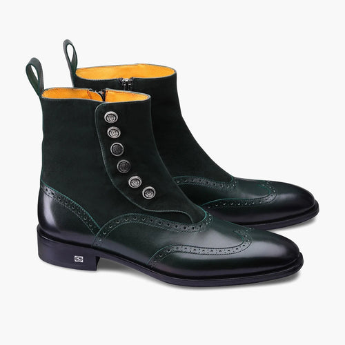 Men's Green Suede & Leather Brogue Boot