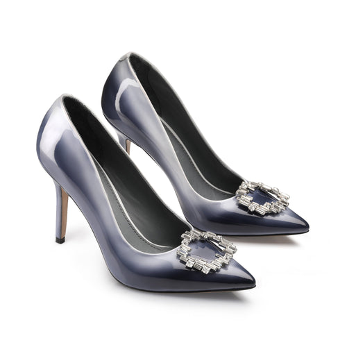 Women’s Gray & Blue Patent Brooch Pump