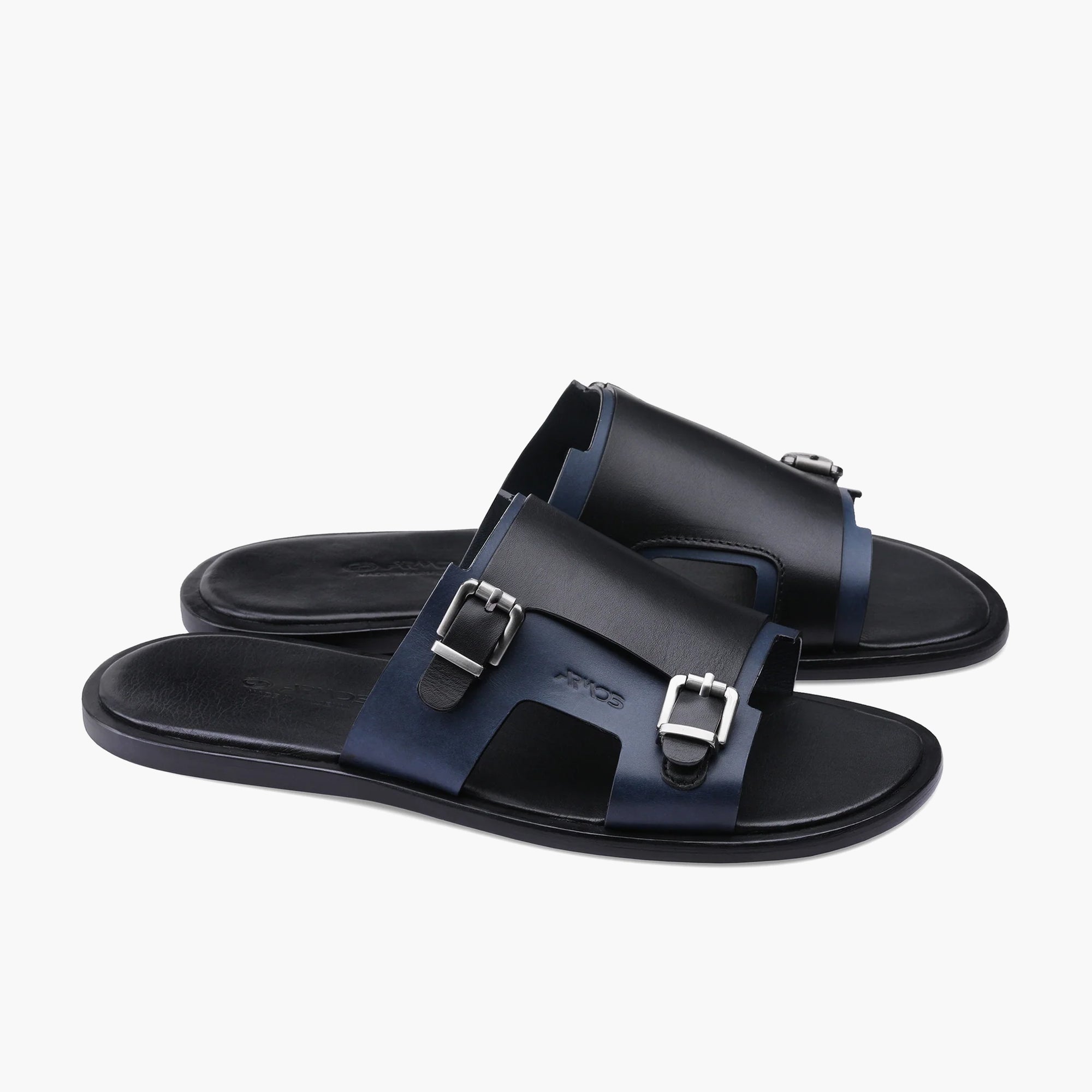 Men's Black & Blue Leather Slide Sandal