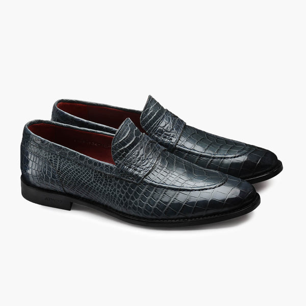 Men's Gray & Blue Crocodile Leather Loafer