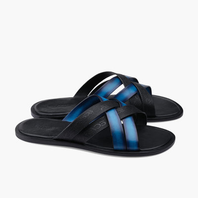 Men's Black And Blue Cross-strap Sandal