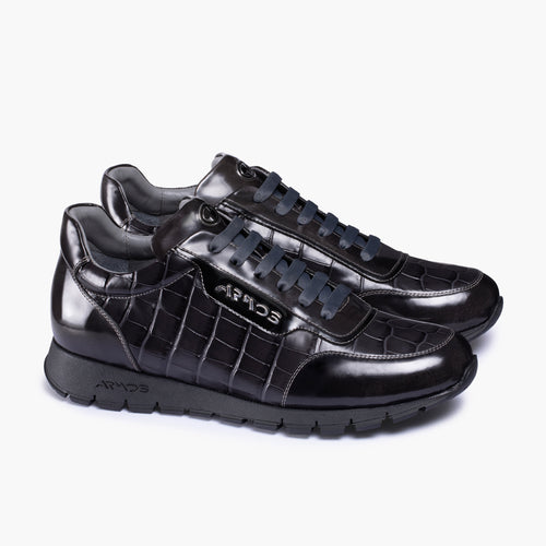 Men's Gray Croc-Embossed Leather Sneaker