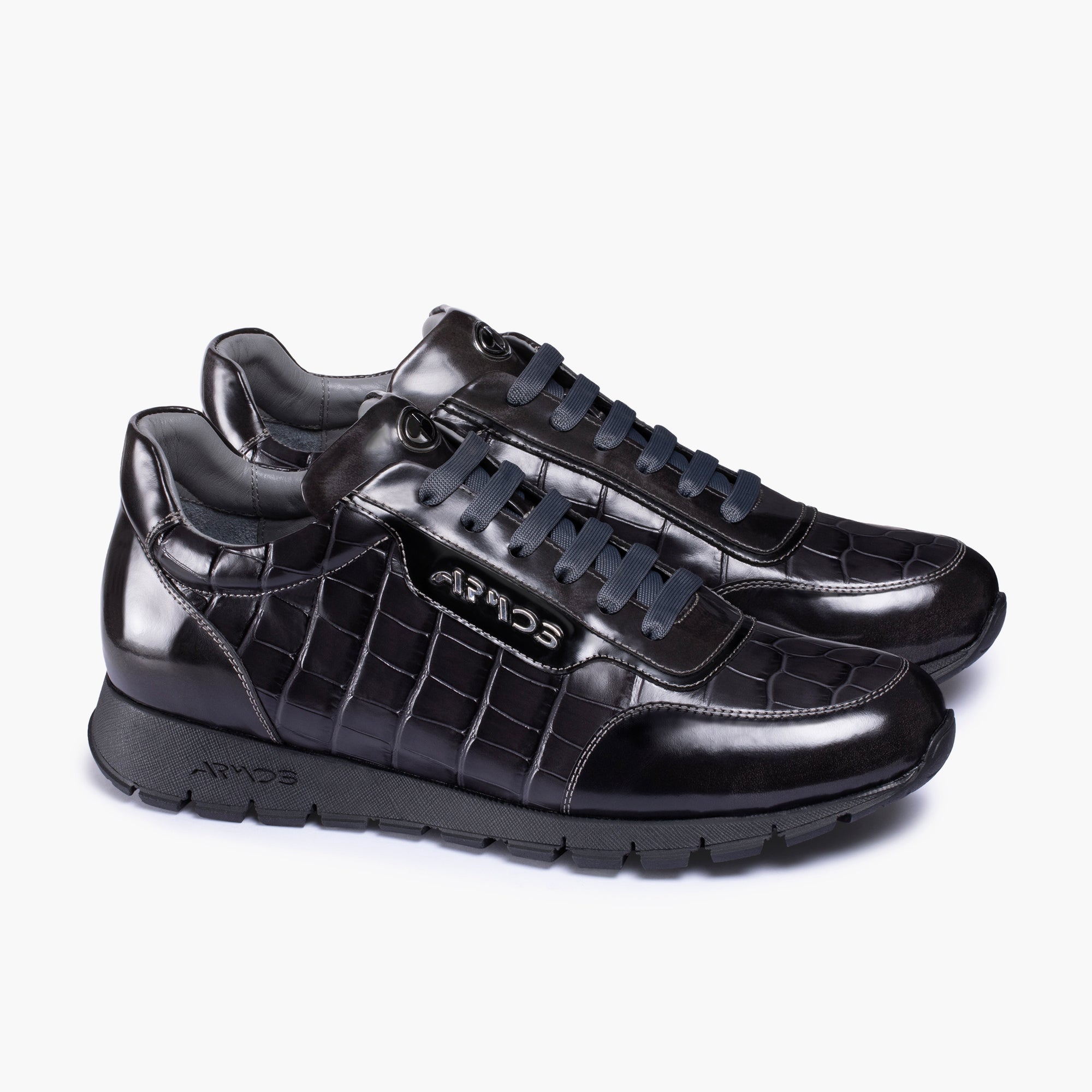 Men's Gray Croc-Embossed Leather Sneaker