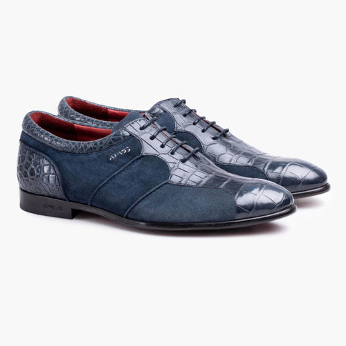 Men's Blue Crocodile & Suede Oxford