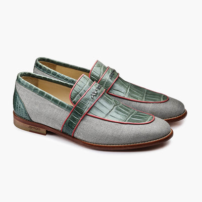Men's Beige & Green Fiber Crocodile Loafer