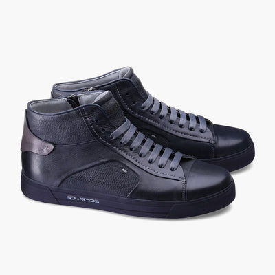 Men's Blue Waxed Leather High-Top Sneaker
