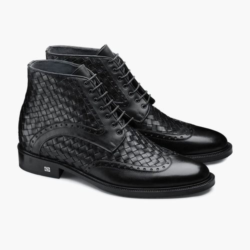 Men's Black Woven Leather Boot