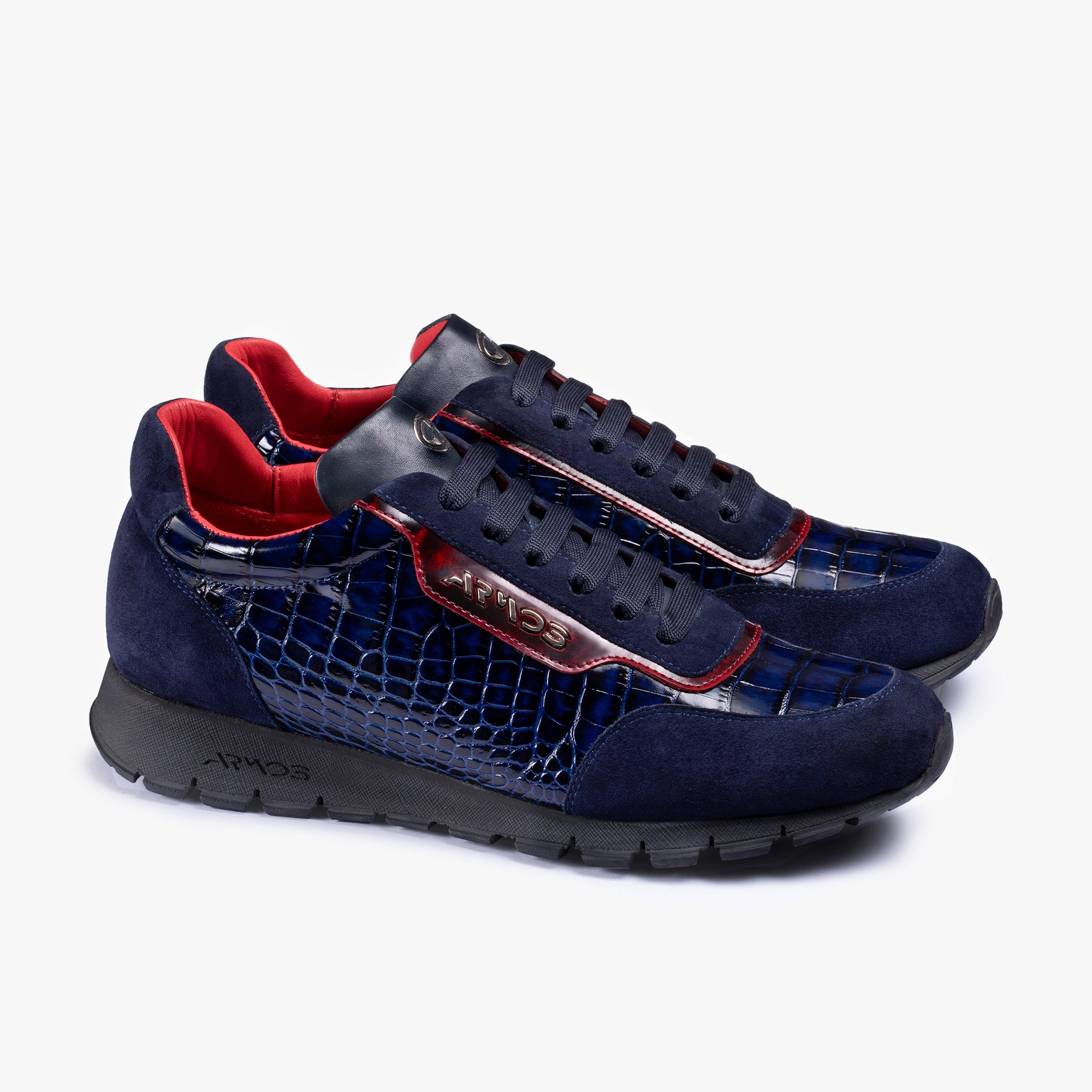 Men's Blue Croc-Embossed Leather Sneaker