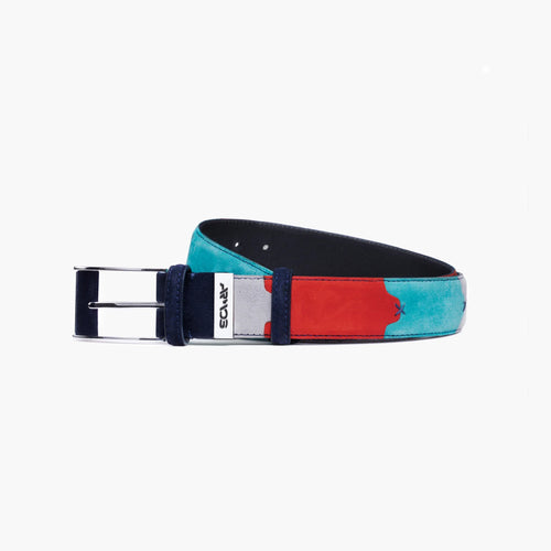 Men's Turquoise, Red & Gray Suede Belt