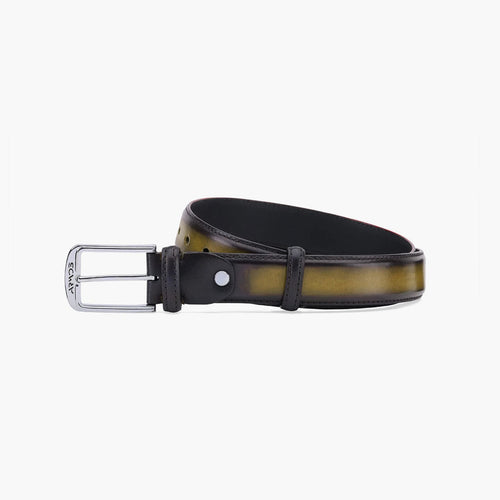 Men's hand-painted olive calf leather belt - coiled