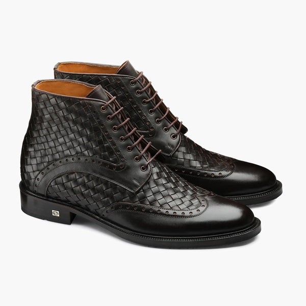 Men's Brown Woven Leather Boot
