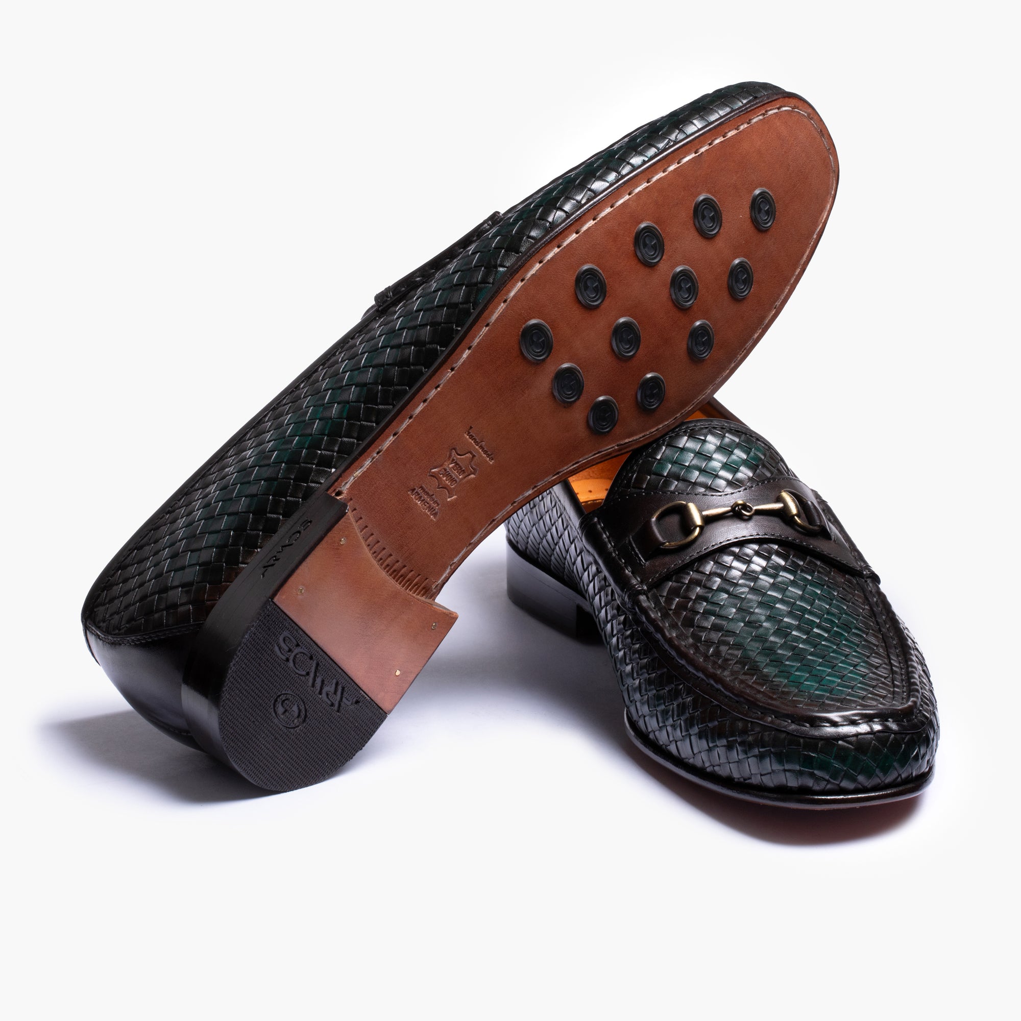 Men's Brown & Green Woven Moccasin