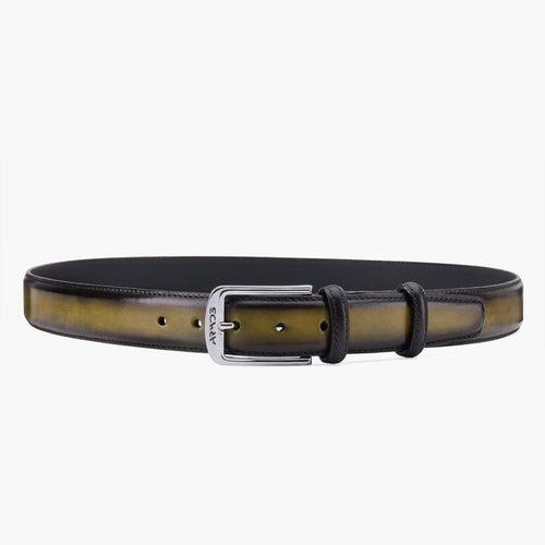 Men's hand-painted olive calf leather belt