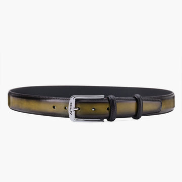 Men's hand-painted olive calf leather belt - full view