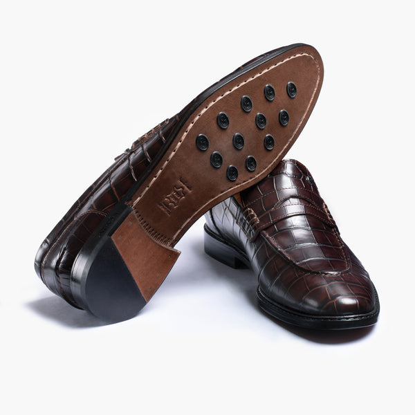 Men's Brown Croc-print Leather Loafer