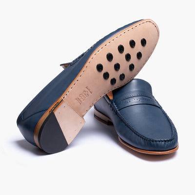 Men's Dark Blue Leather Moccasin