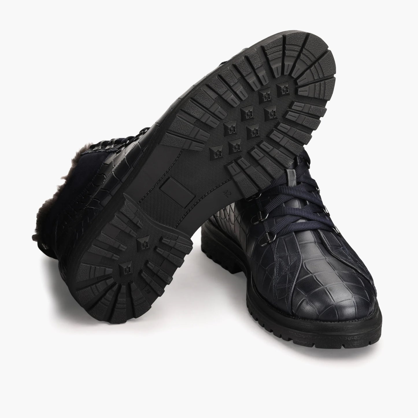 Men's Blue Croc-Print Boot with Fur Lining