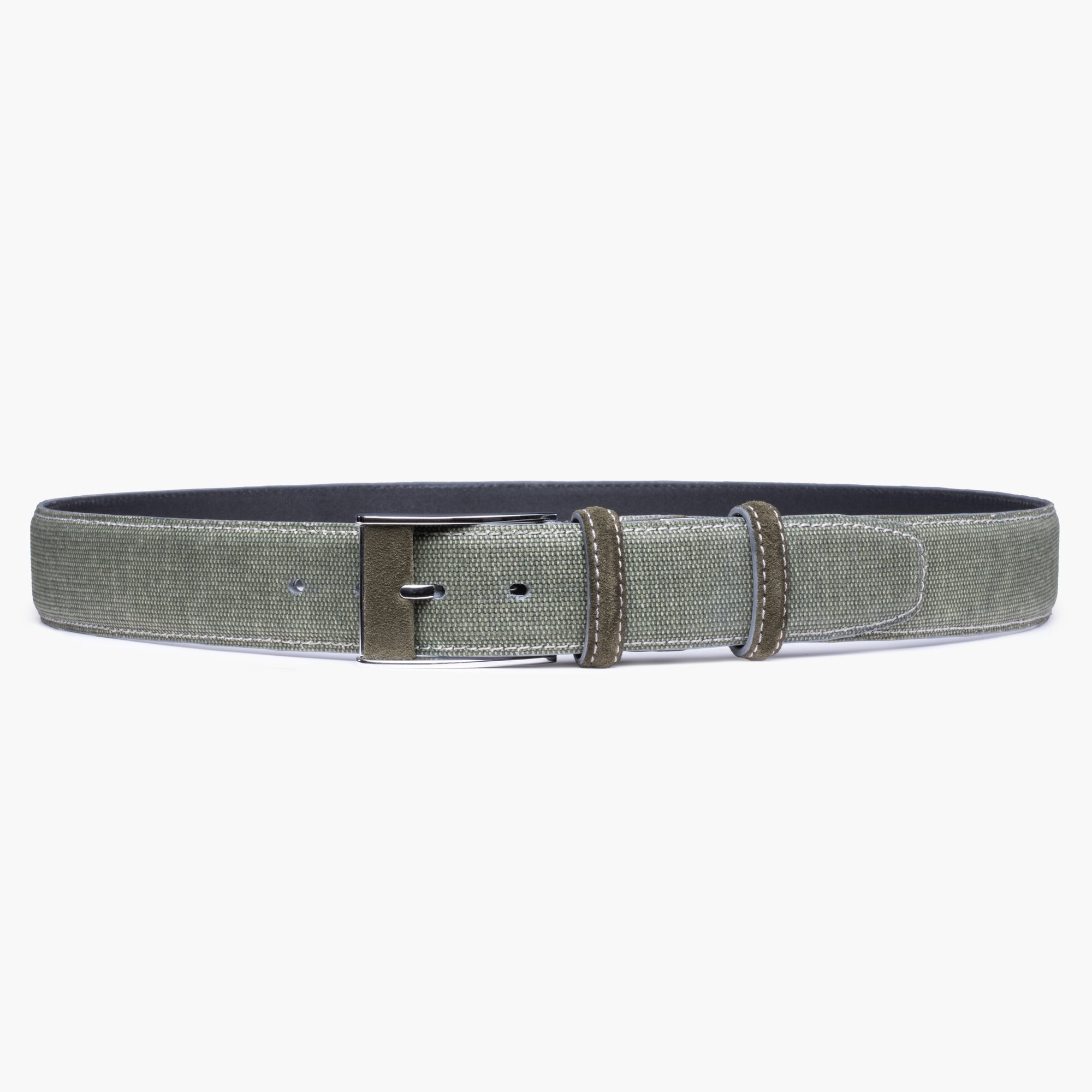 Textured olive canvas & suede belt