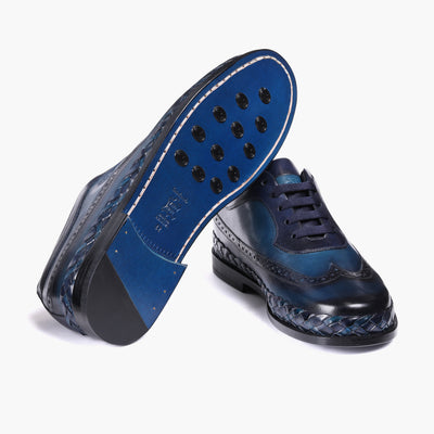 Men's Blue Brogue Leather Sneaker