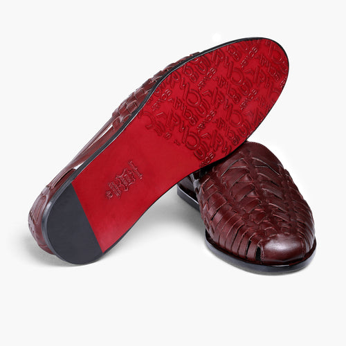 Men’s Burgundy Leather Huarache Sandal - sole