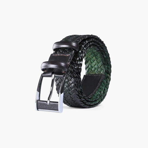 Men’s Blue Patina Braided Leather Belt - coiled