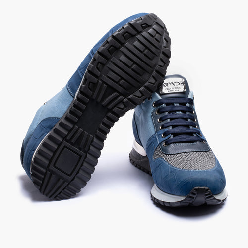 Men's Denim Croc-Embossed Matte Sneaker