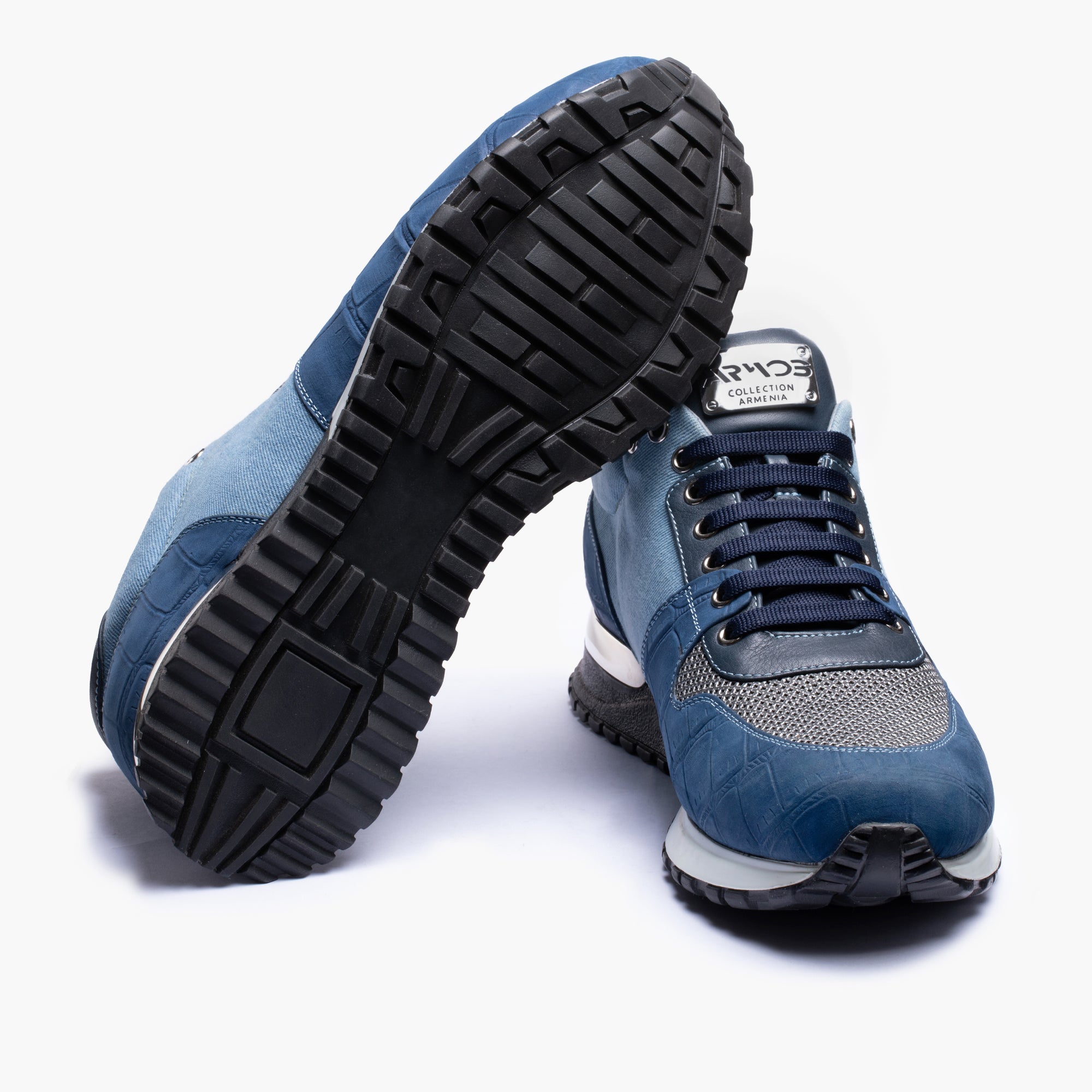 Men's Denim Croc-Embossed Matte Sneaker