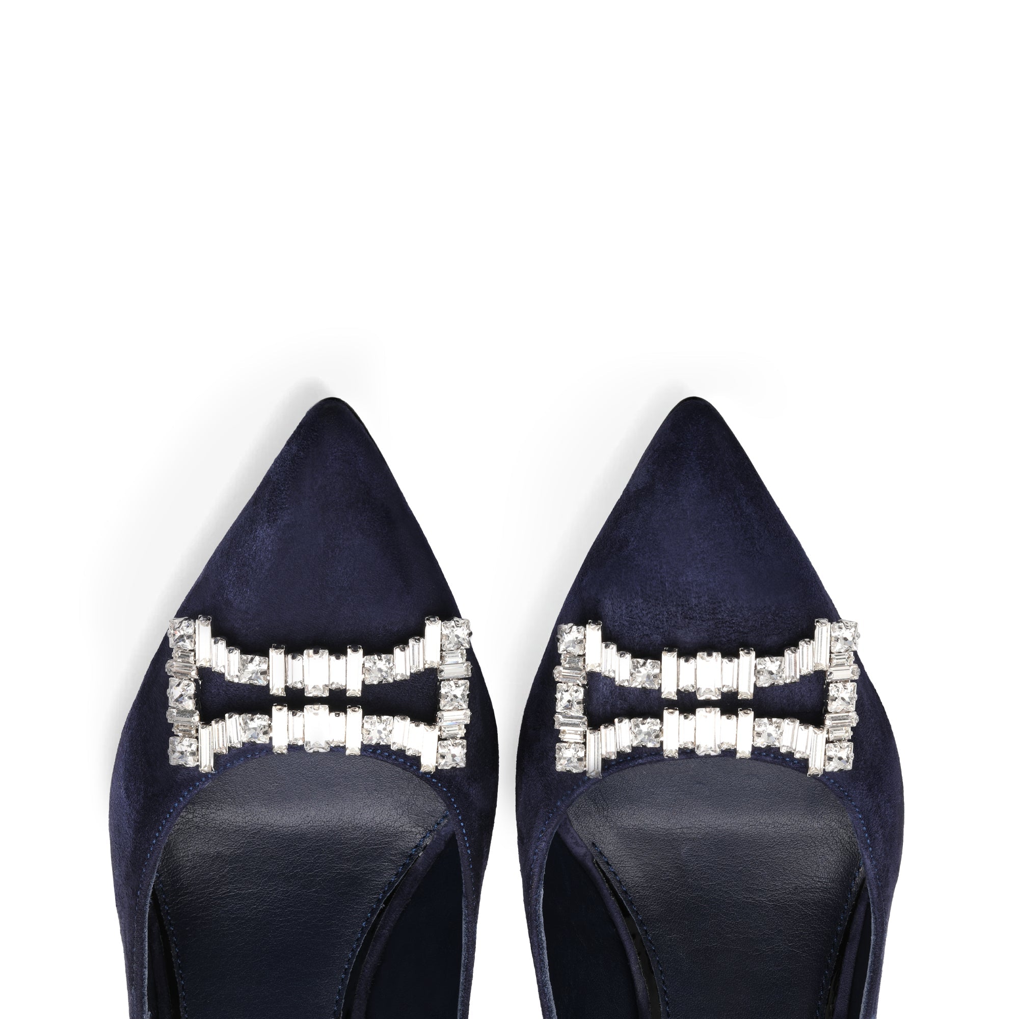Women's Blue Suede Crystal Buckle Pump