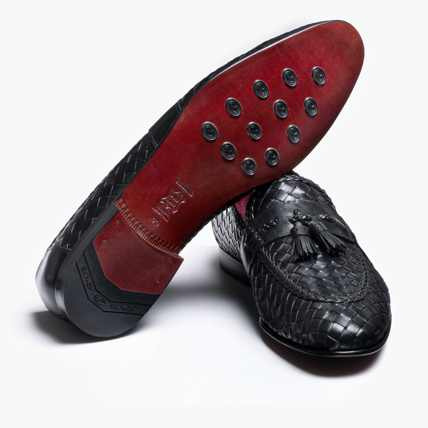 Men’s Black Woven Leather Tassel Loafer