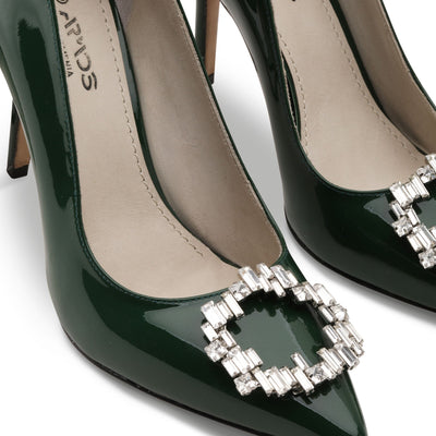 Women's Green Patent Crystal Buckle Pump