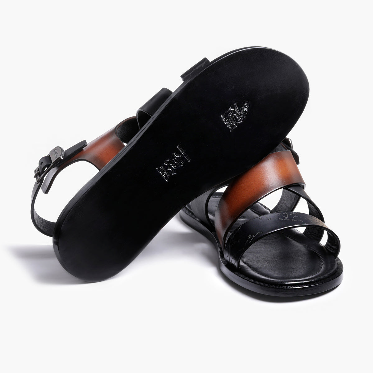 Men's Black And Brown Buckle Sandal - sole