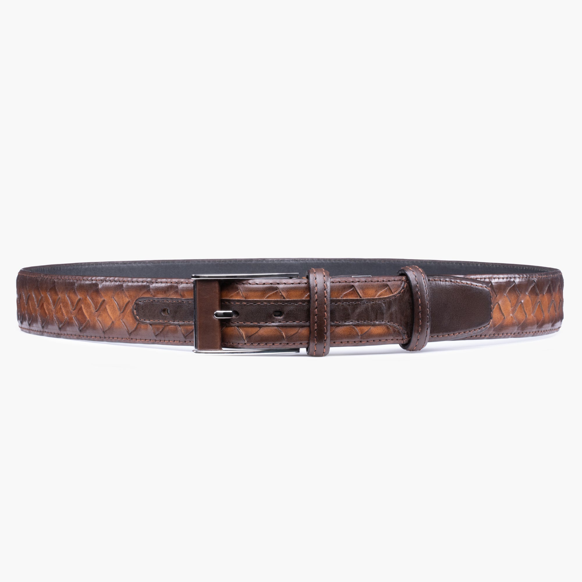 Woven brown patina leather belt